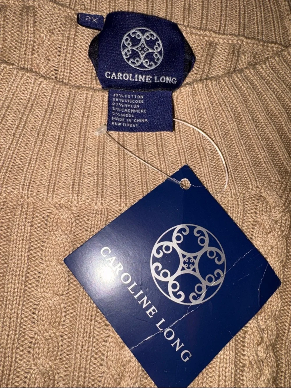 NWT Caroline Long Tan Cotton Tunic Sweater 2X